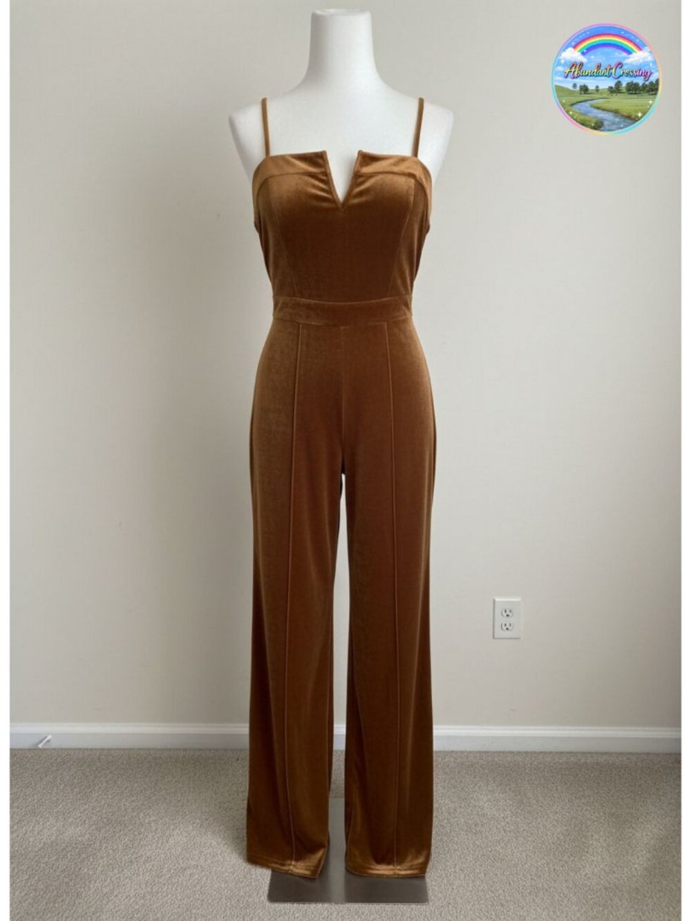 Sleeveless V Neck Velvet Jumpsuit Wide Leg Adjustable Straps Pockets
